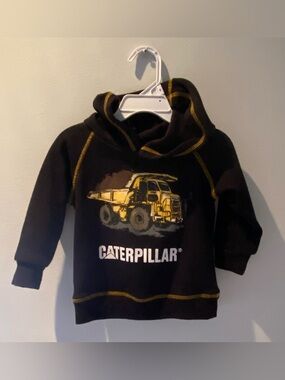 Caterpillar Black Hoodie with Yellow Truck Graphic